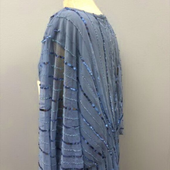 Mac Duggal Periwinkle Blue Beaded Kimono Sleeve A Line Midi Dress - Picture 6 of 6